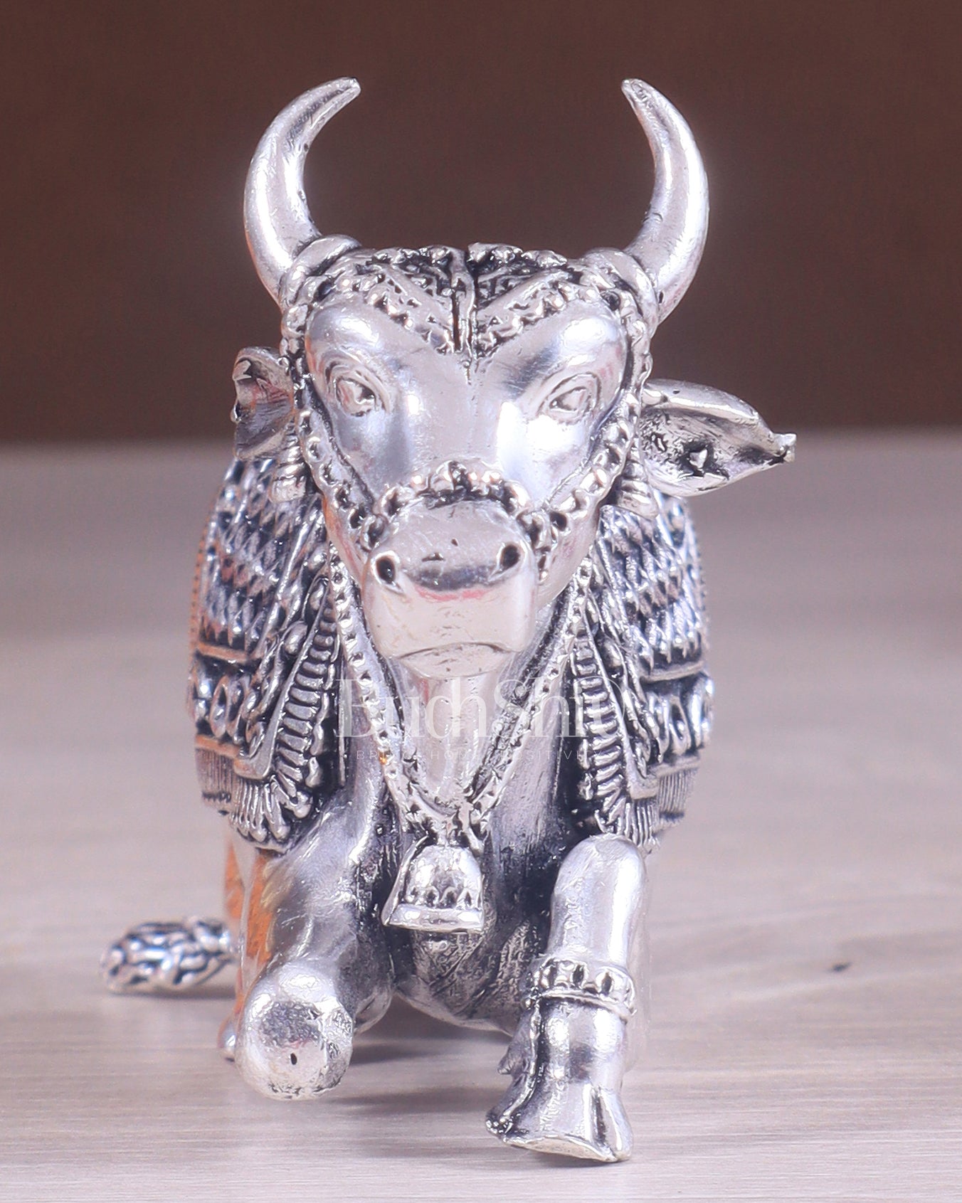 Brass Superfine Miniature Nandi Idol - 4" silver plated