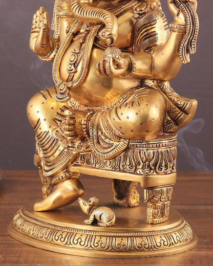 Brass Superfine Lord Ganesha Statue with Advanced Carvings - 15.5"