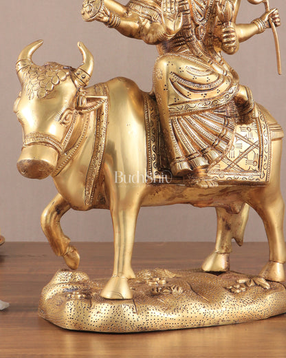 Brass Goddess Umiya Mata Seated on Cow Statue 13.5"