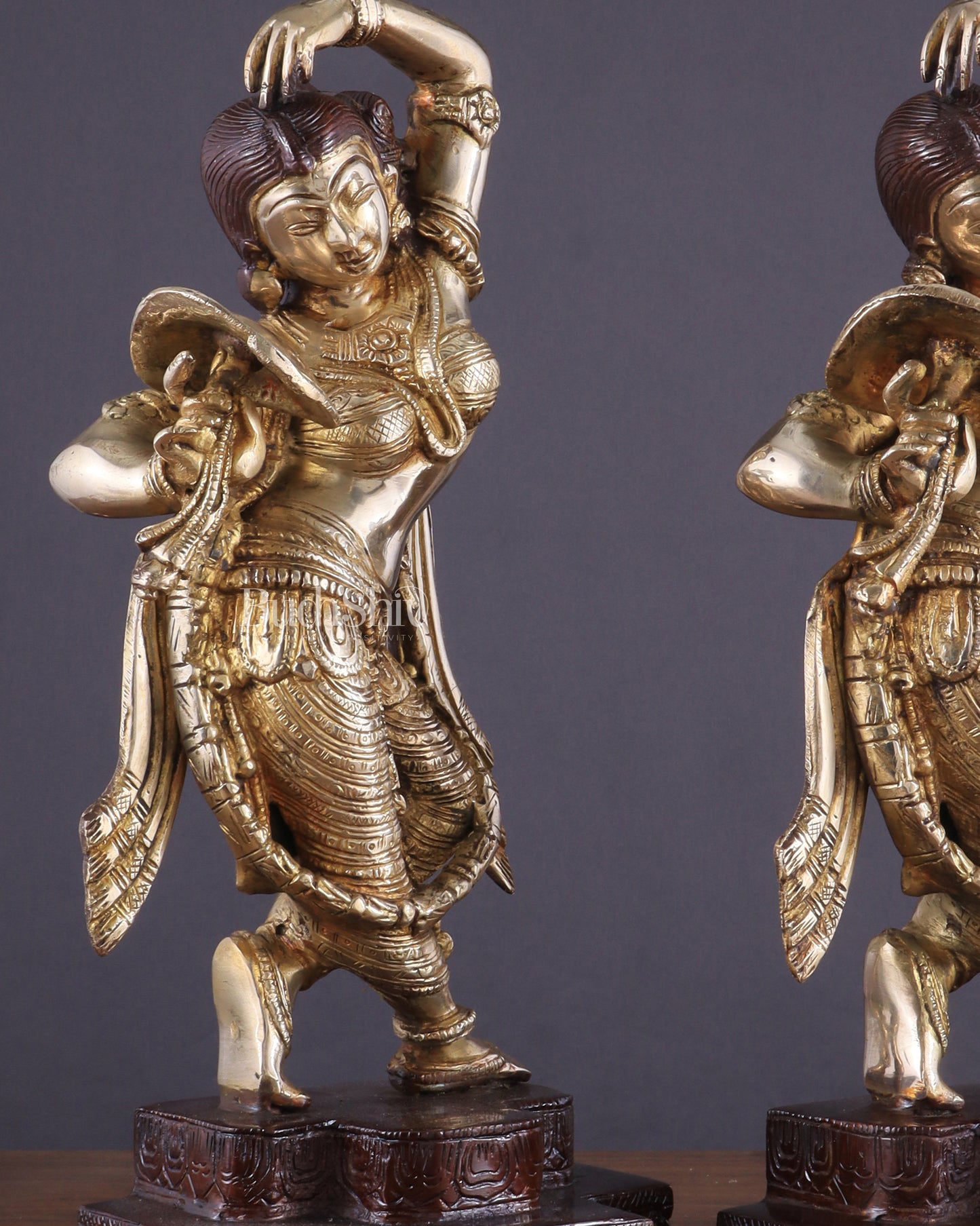 Unique Brass Apsara Applying Sindoor – Double Chola Tone (Pair) 14"