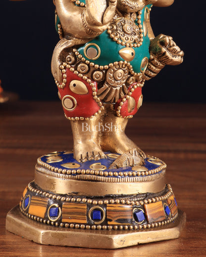 Brass Standing Ganesha Idol | Height 6.5 inch with stonework