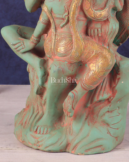 Brass Lord Shiva and Parvati Statue | Antique Green Patina | 12.7"