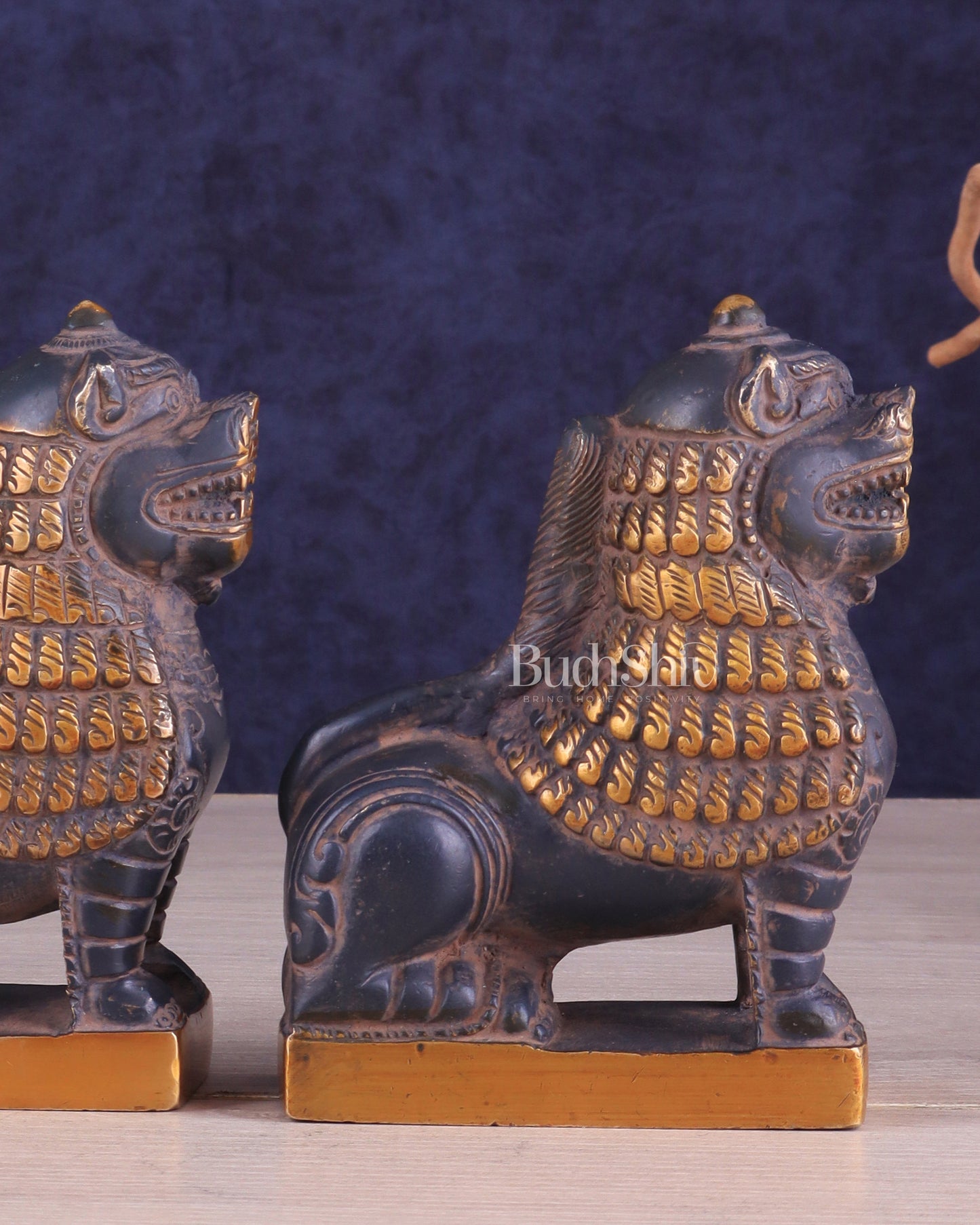 Brass Tibetan Snow Lion Pair – vintage Brass patina