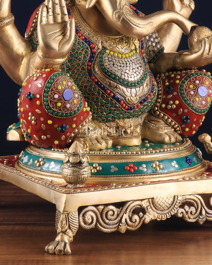 Pure Brass Lord Ganesha Idol - 18 inch Meenakari Stonework