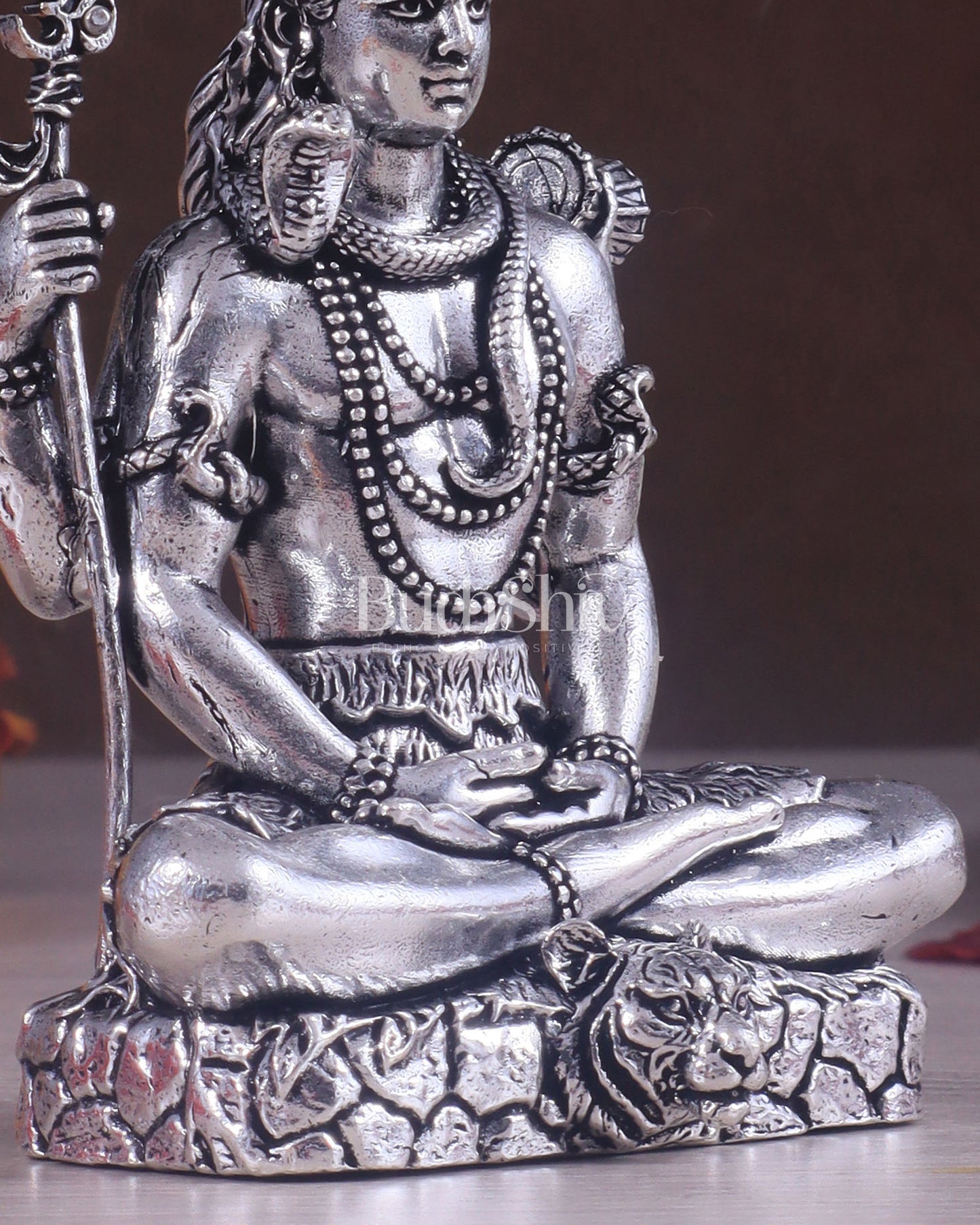 Pure Brass Superfine Silver Plated Lord Shiva in Meditation Idol - 4" Tall