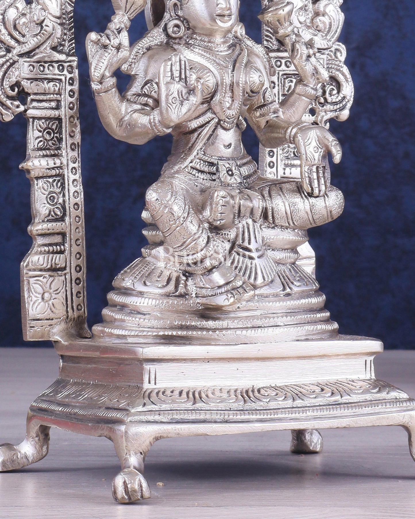 Pure Brass Goddess Lakshmi Seated on a Throne – Silver Plated Idol 8"