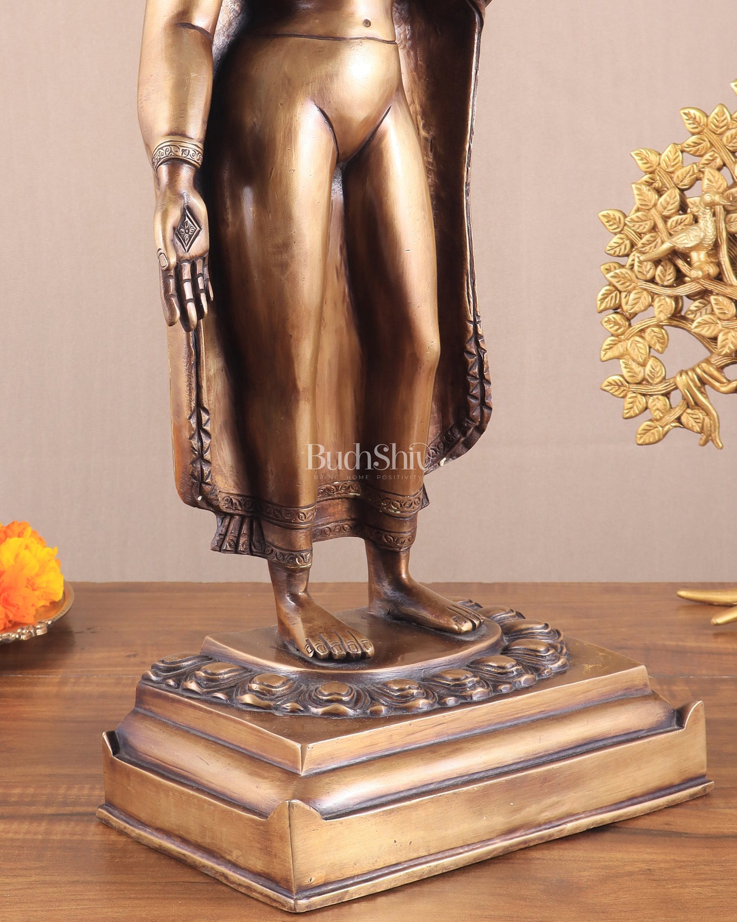 Unique Brass Standing Buddha Statue 22"