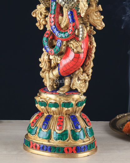 Pure Brass Krishna Statue - 21 inch meenakari delight