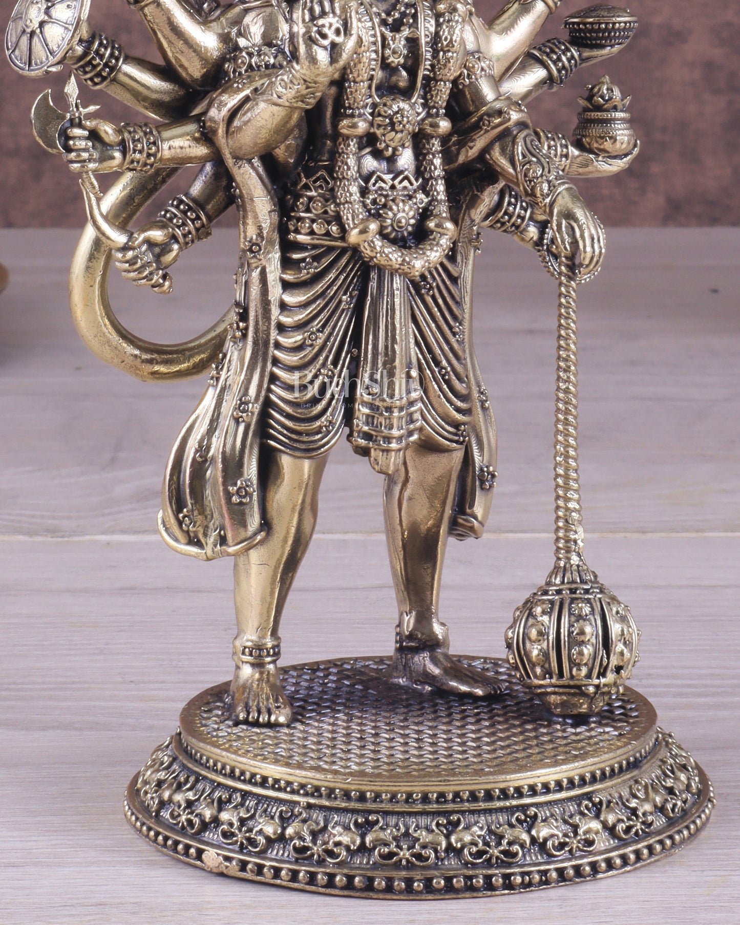 Pure Brass Superfine Standing Panchmukhi Hanuman Idol 6.5"