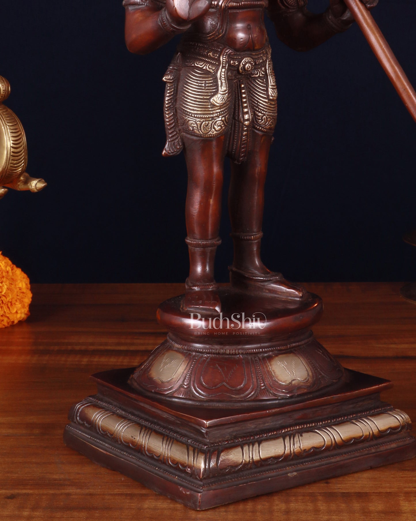 Pure Brass Standing Lord Hanuman Statue – brown Gold Finish, 14.5 Inch