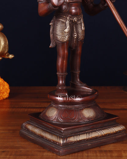 Pure Brass Standing Lord Hanuman Statue – brown Gold Finish, 14.5 Inch