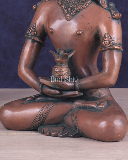 Pure Brass Meditating Buddha Statue - Antique Copper finish , 13" Height