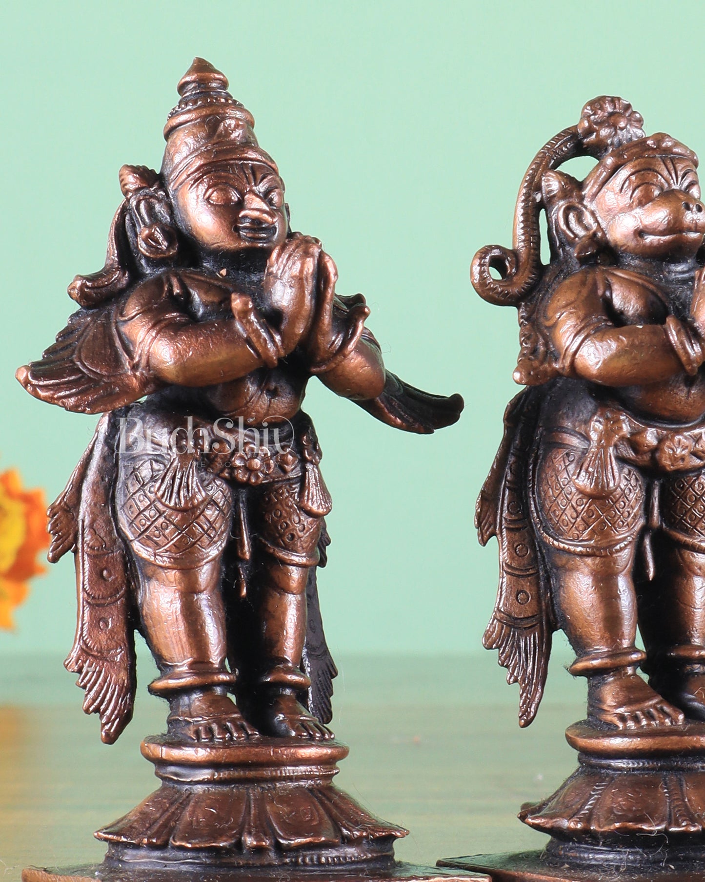 Pure Copper Lord Hanuman & Garuda Standing Idol Pair