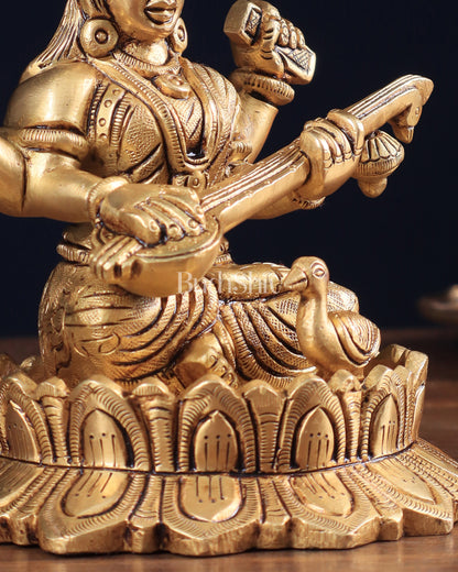 Brass Superfine Saraswati on Lotus Idol | 5.5" Height