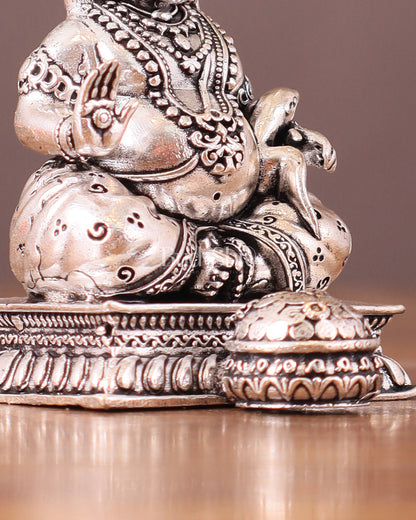 Small Lightweight Brass Lord Kubera Idol silver plated - 3-inch