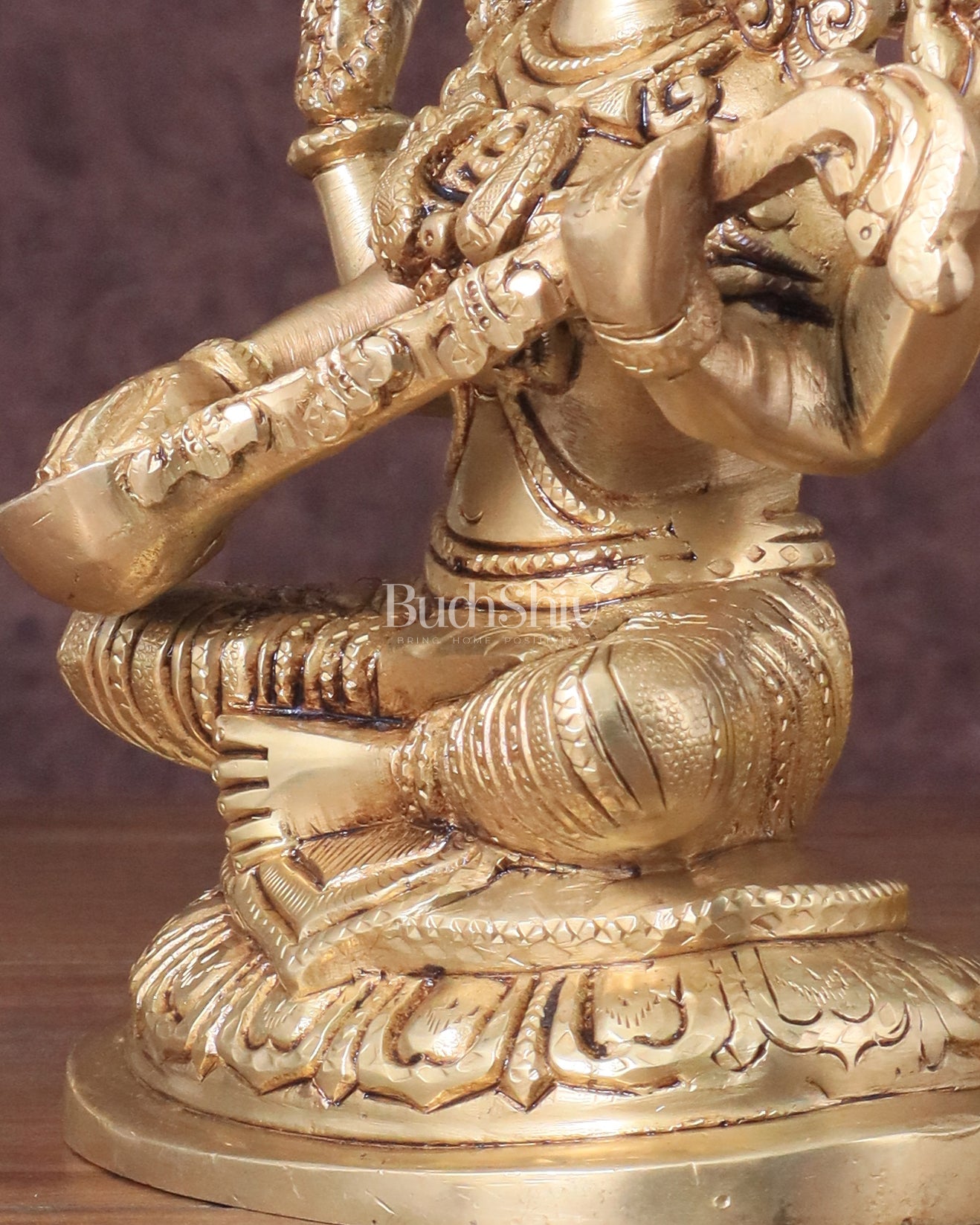 Pure Brass Saraswati Idol - 7.5" Height