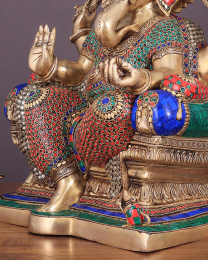 Ganesha Pure Brass Superfine statue meenakari  - 18"