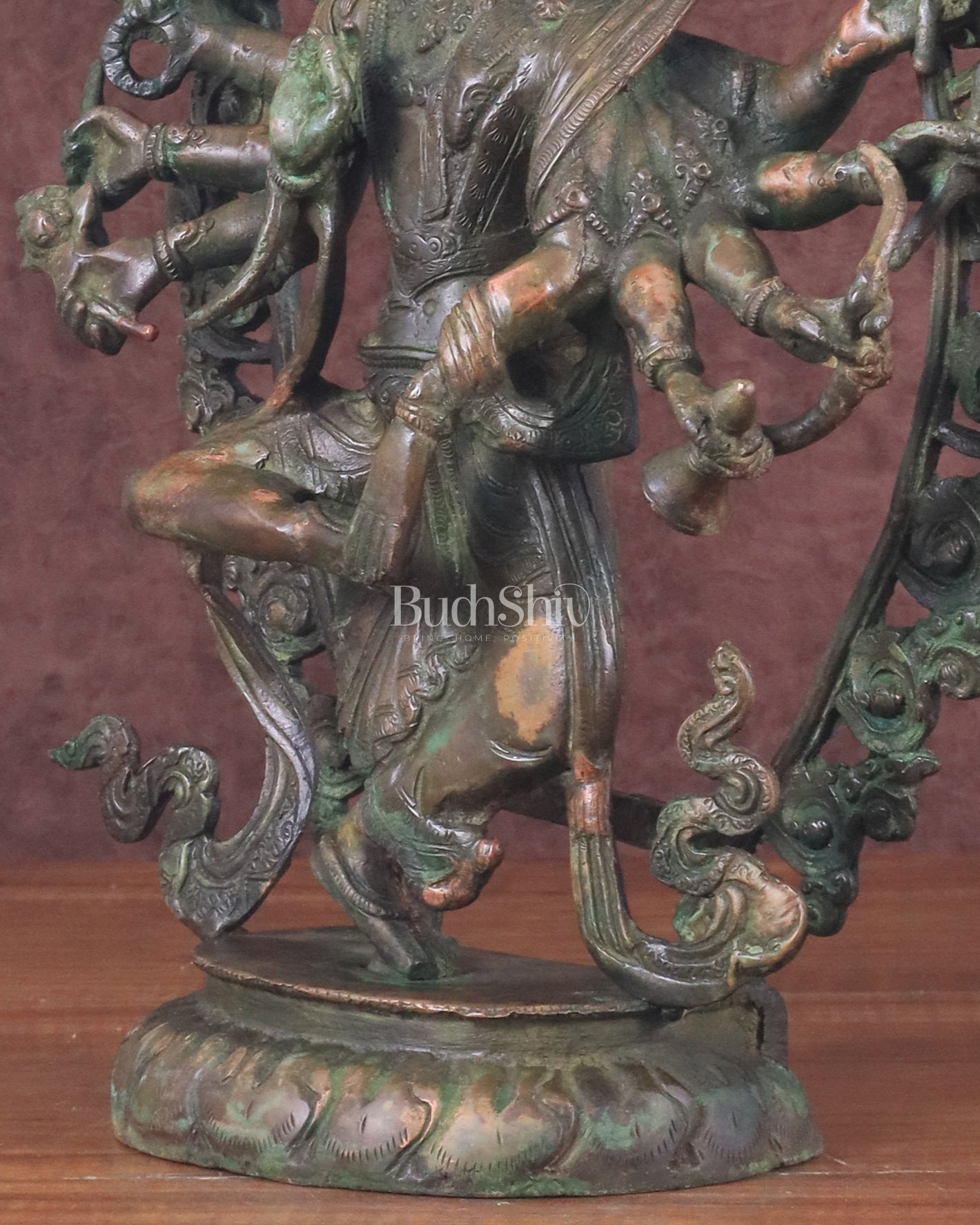 Vintage Nepalese Dancing Shiva Brass Statue - Green Patina, 12.5"