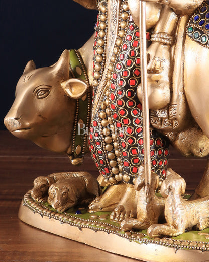 Brass Dattatreya Statue – 11" Tall with stonework