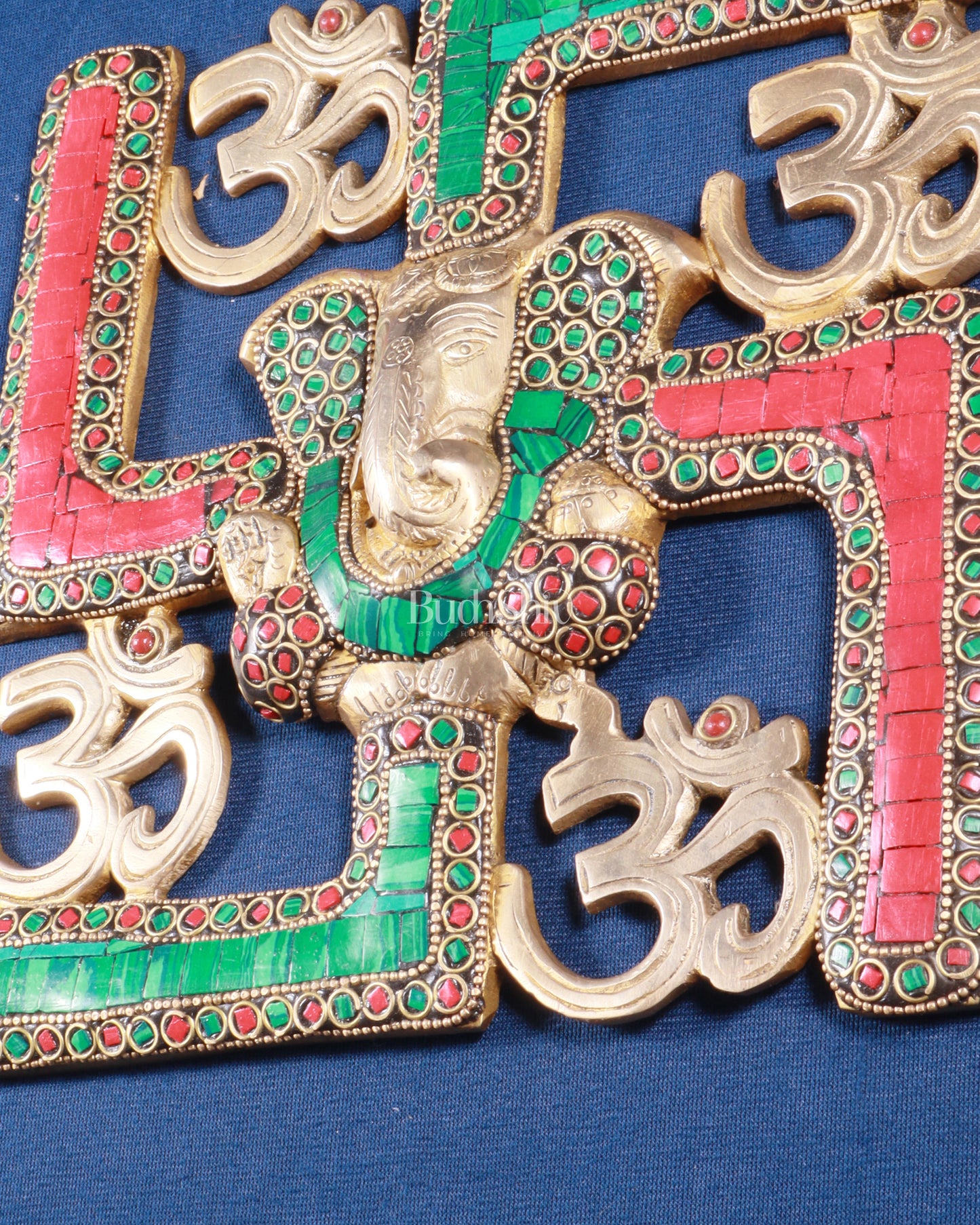 Auspicious Brass Swastik Wall Hanging with Lord Ganesha 8"