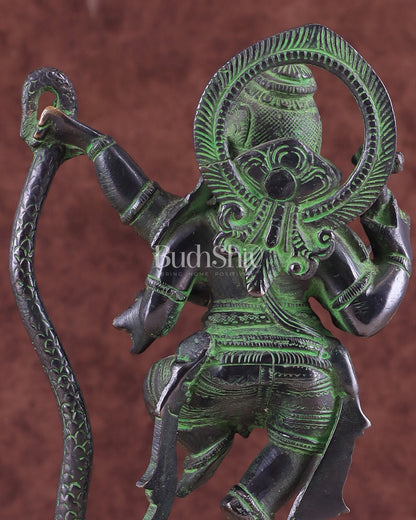 Lord Ganesha Dancing on Snake Brass Statue – Black & Green Antique Finish