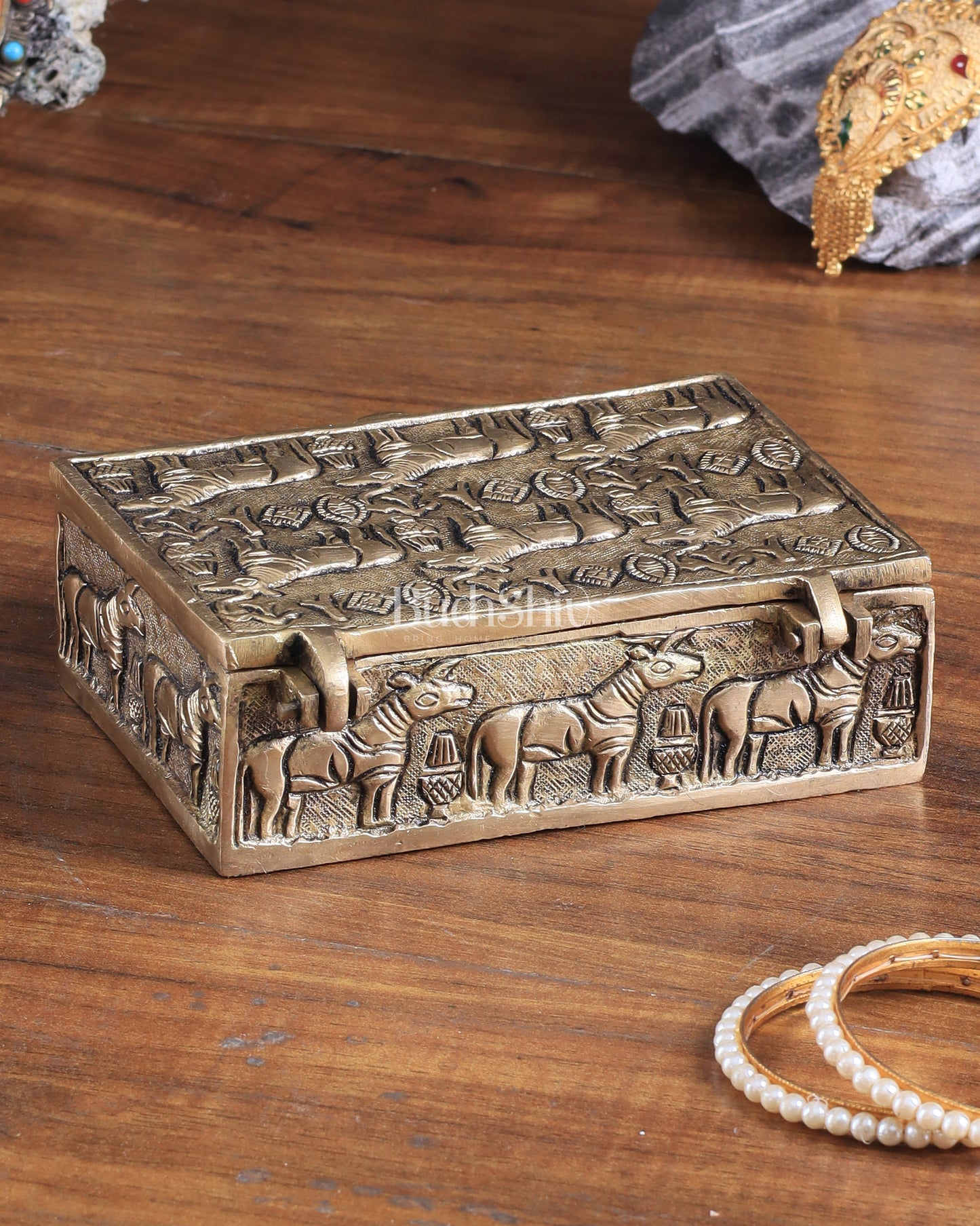 Pure Brass Harappa Design Multipurpose Storage Box