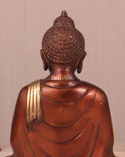 Pure Brass Buddha in Meditation Statue - Dual Tone, 7.5"