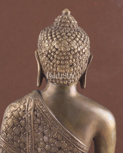 Pure Brass Antique Buddha Blessing Statue - 13.5" thick Copper tone