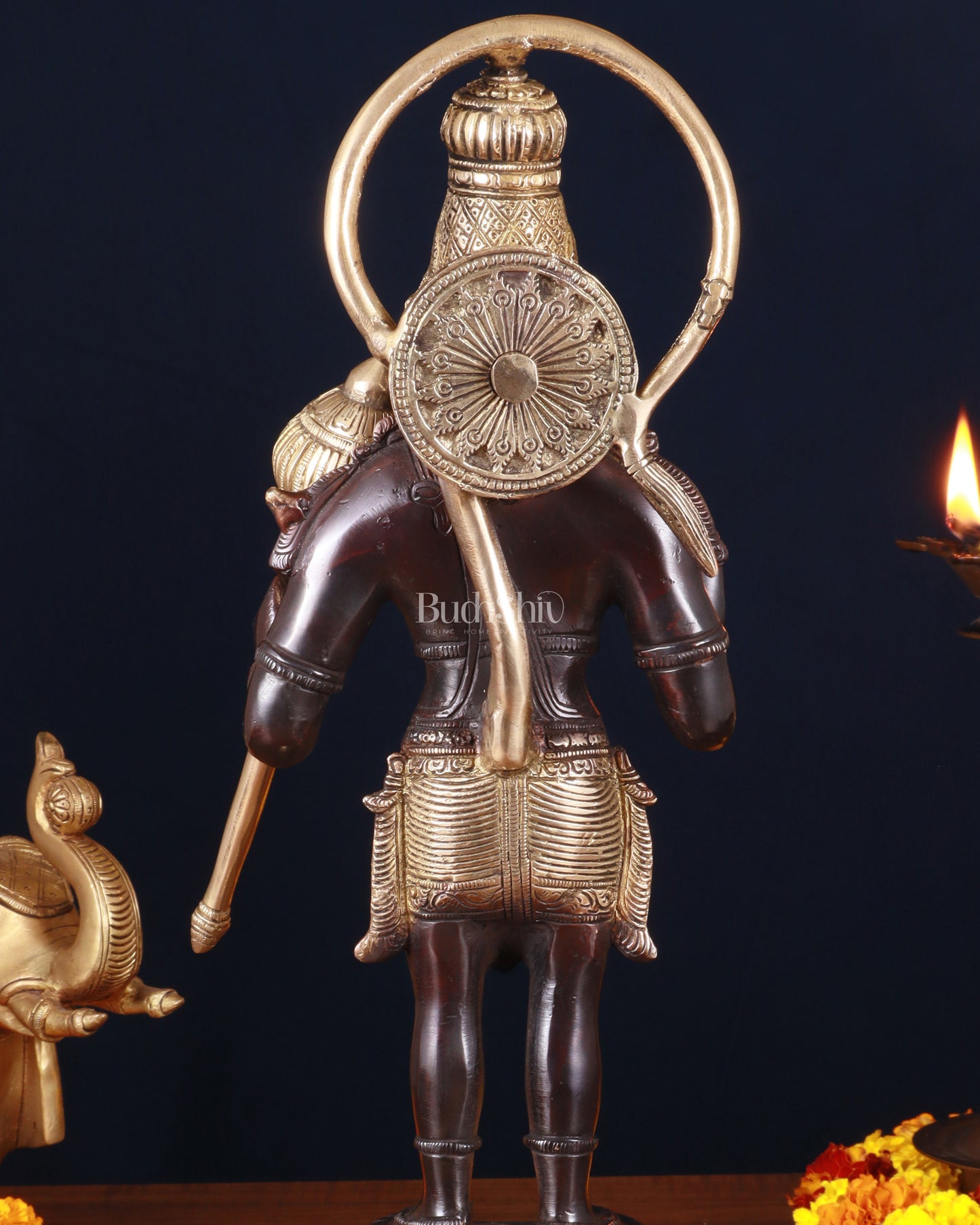 Pure Brass Standing Lord Hanuman Statue – Black Edition, 14.5 Inch