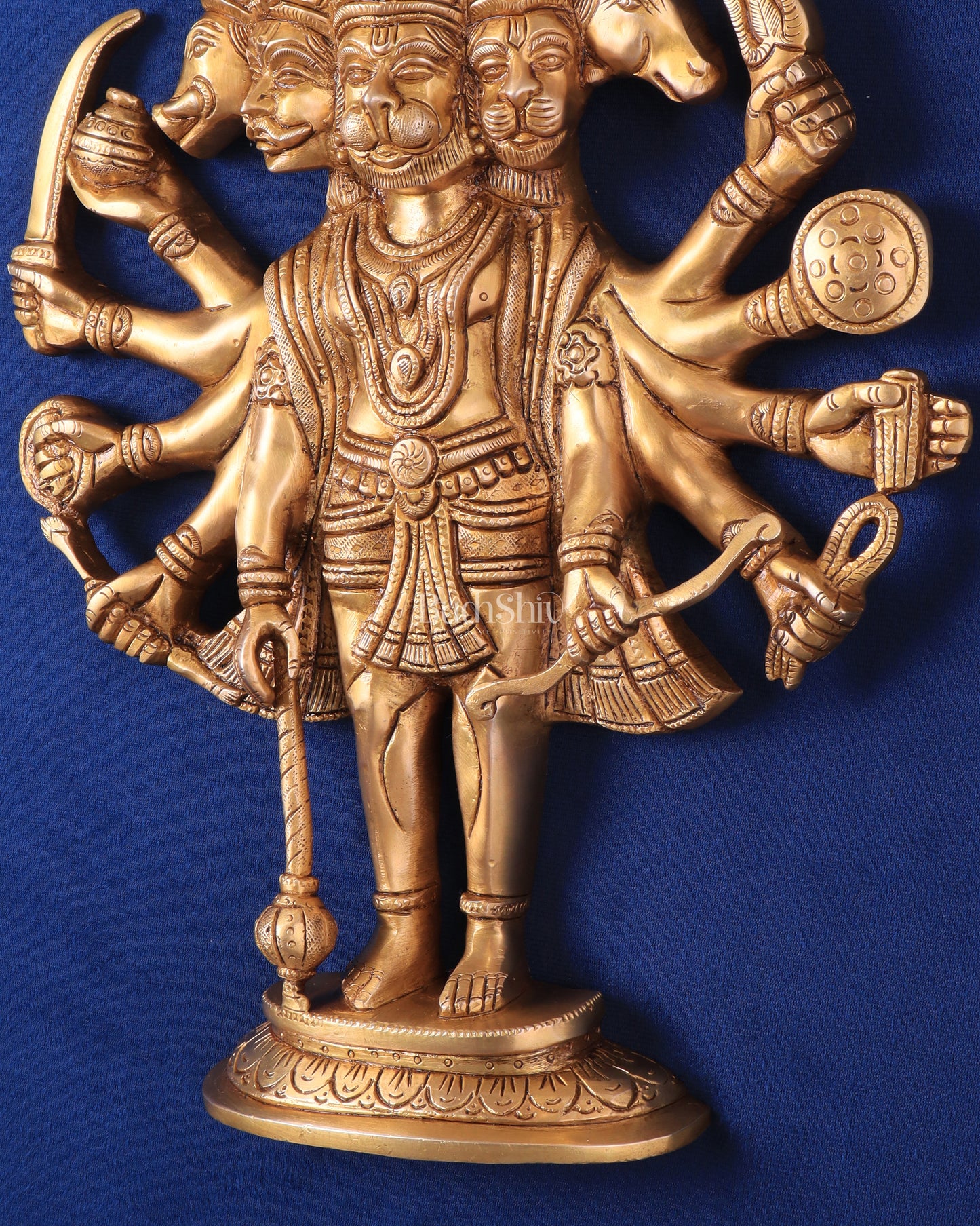 Pure Brass Standing Panchmukhi Hanuman Wall Hanging | Vastu Protection 13"