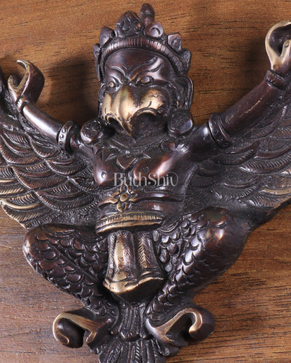 Unique Brass Wall Hanging Flying Garuda Idol 5" Chola brown tone