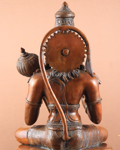 Handcrafted Brass Blessing Hanuman Sculpture - 18" Height, Antique Copper tone