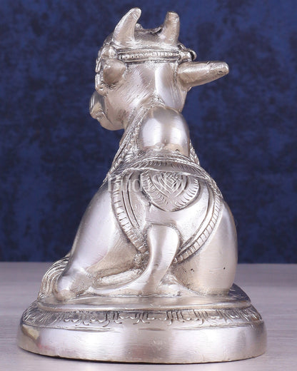 Brass Superfine Nandi Bull Idol | 5.5 inch silver plated