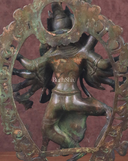 Vintage Nepalese Dancing Shiva Brass Statue - Green Patina, 12.5"