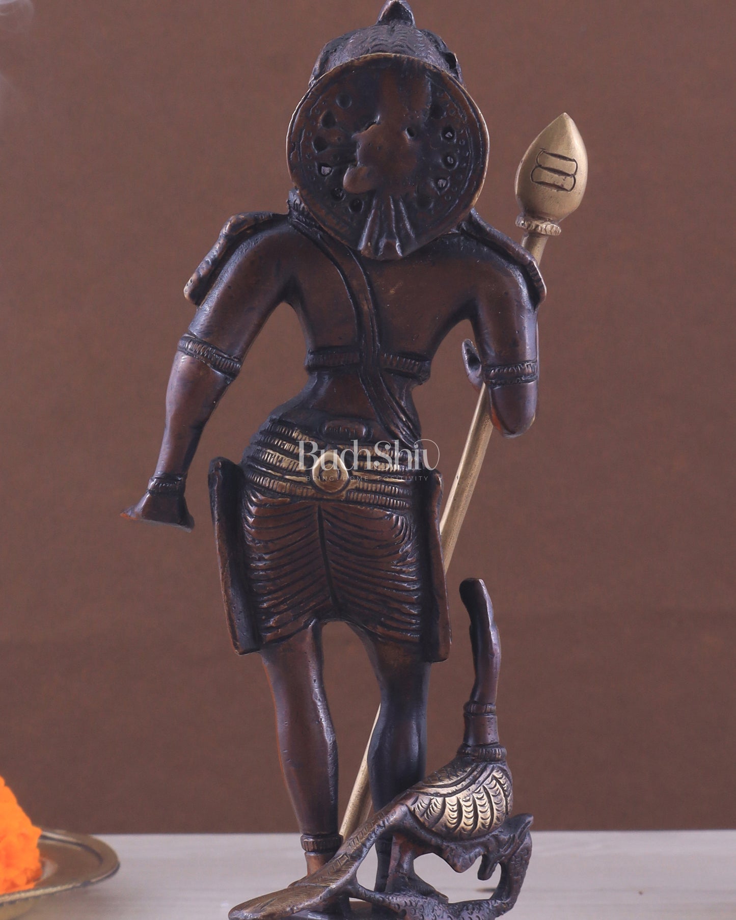 Pure Brass Lord Murugan Swamy Statue 10" brown and golden