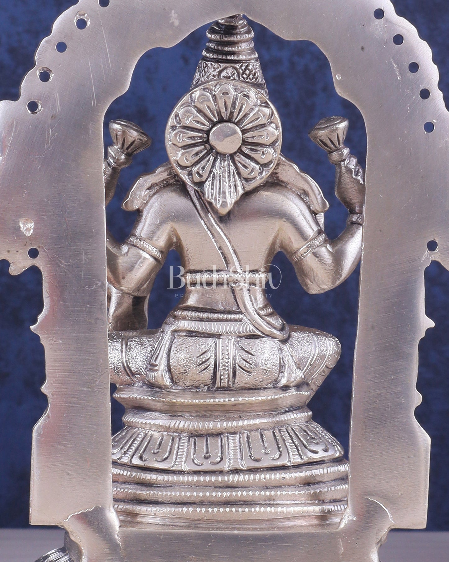 Pure Brass Goddess Lakshmi Seated on a Throne – Silver Plated Idol 8"