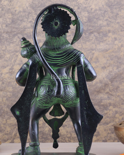 Pure Brass Standing Lord Hanuman Statue with Black and Green Tone 11 inch