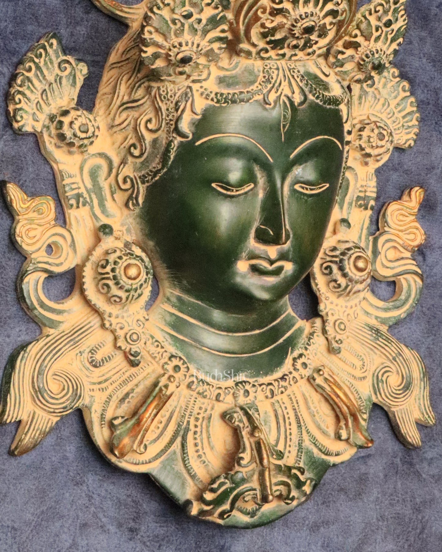 Antique Green Patina Brass Tara Devi Wall Hanging - 12"