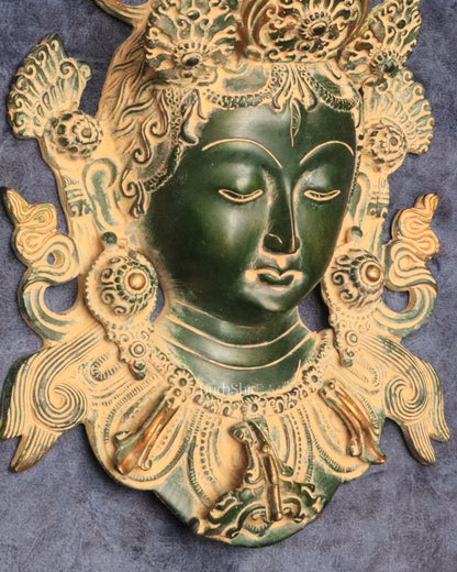 Antique Green Patina Brass Tara Devi Wall Hanging - 12"