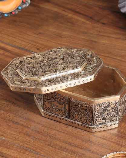 Pure Brass Multipurpose Storage Box with Animal Carvings