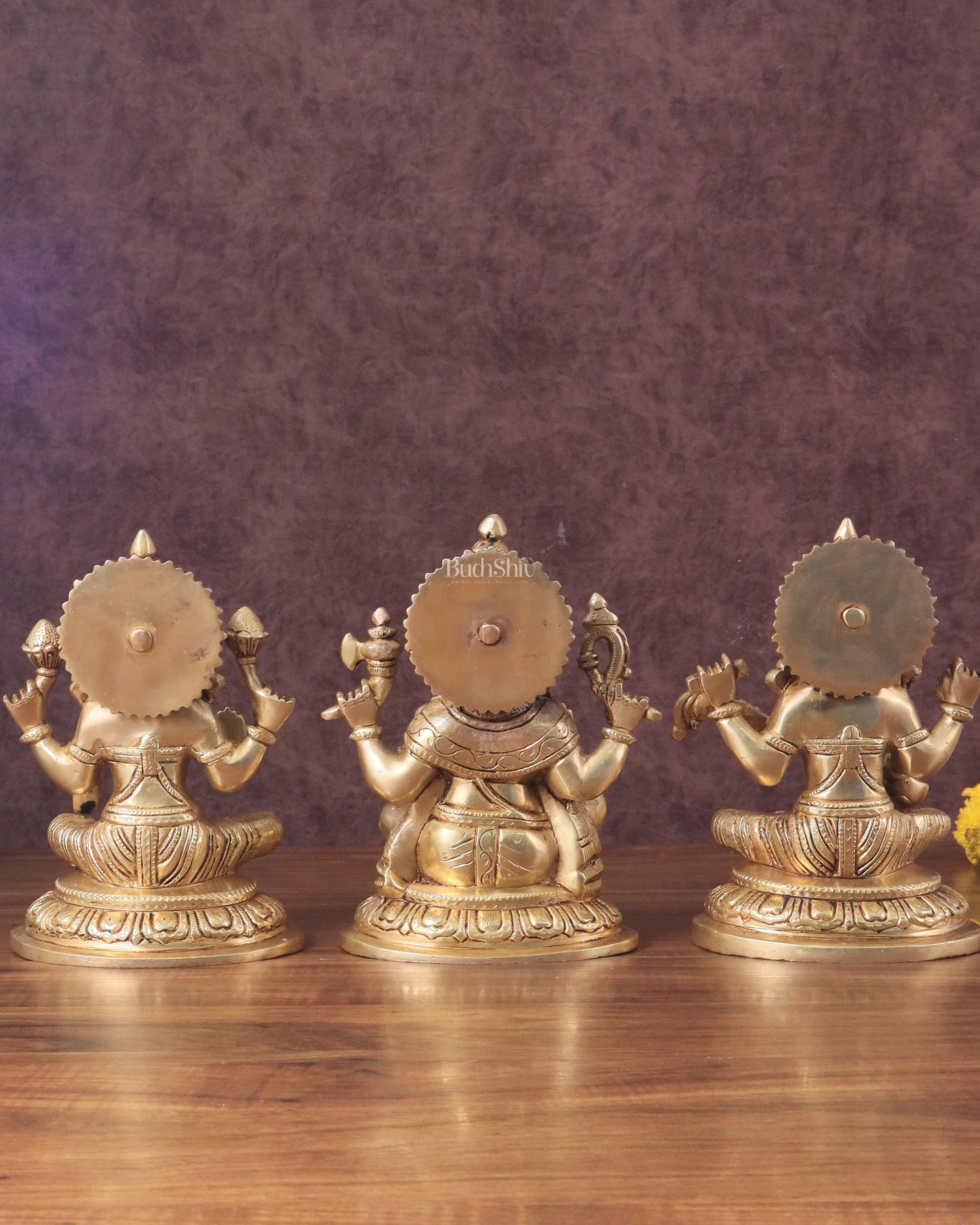 Pure Brass Ganesha, Lakshmi, Saraswati Idols Set of Three - 7.5"