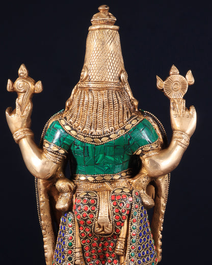 Brass Tirupati Balaji Lord Venkateshwara Swamy Statue - 16 Inch with stonework