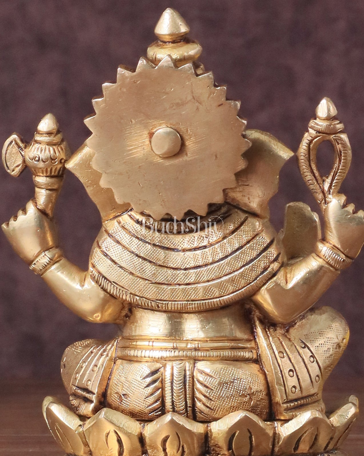 Pure Brass Ganesha in Lotus Base Idol - 5.5"