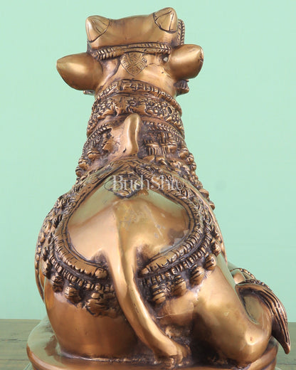 Brass Vintage Nandi on Base Statue 17"