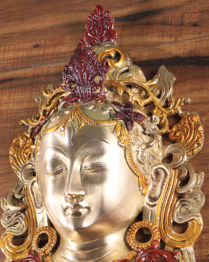 Pure Brass Tara Devi Wall Hanging in three Tone glossy Finish 10.5"