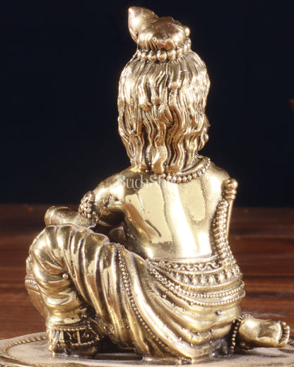 Pure Brass Superfine Makhan Chor Bal Gopal Krishna Idol with Base – 3 Inch