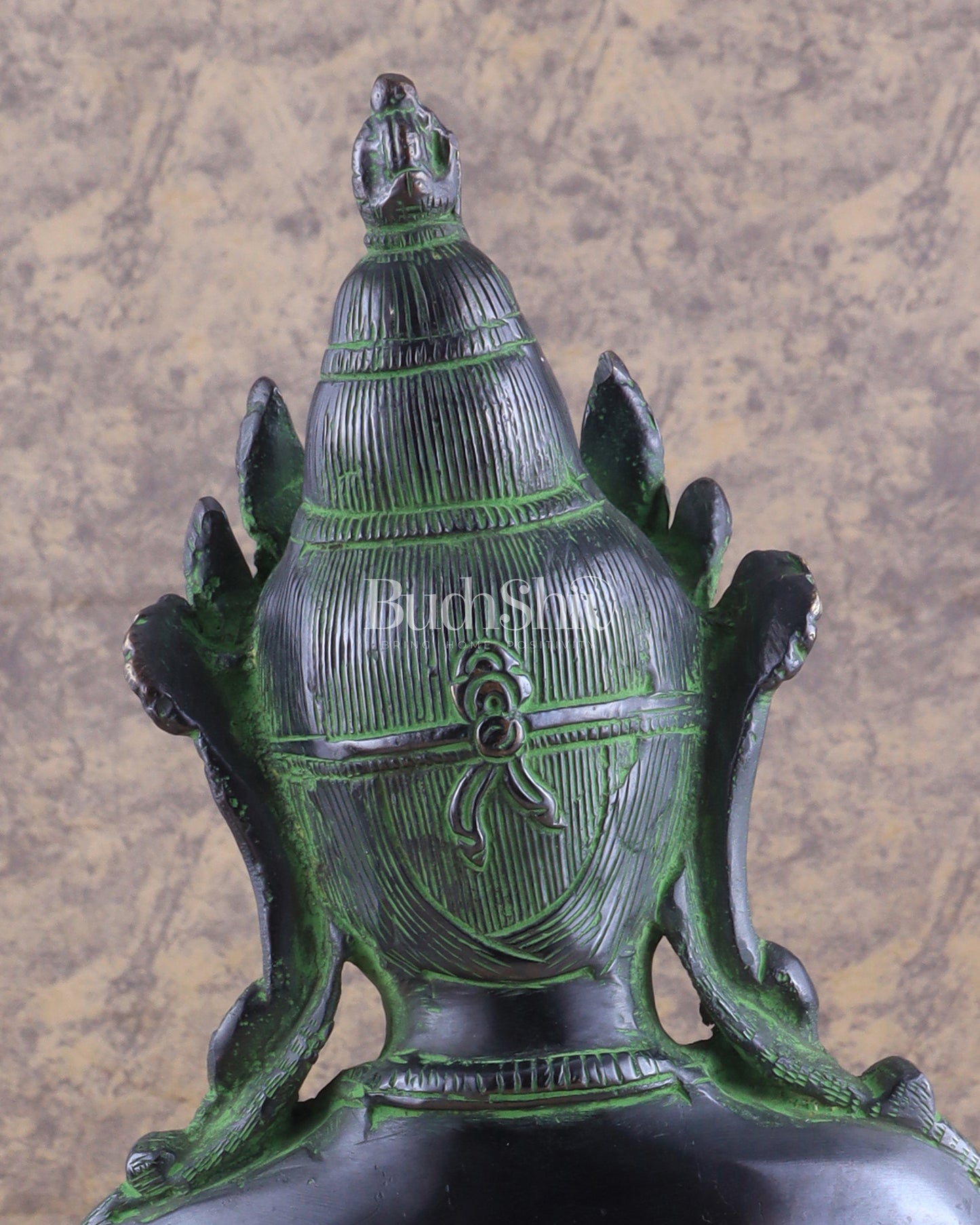 Pure Brass Meditating Buddha Statue - Antique black and green Finish, 13" Height