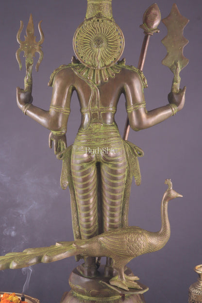 Vintage Brass Lord Kartikeya Murugan Kumarswamy Large Statue – Bronze Tone 37"