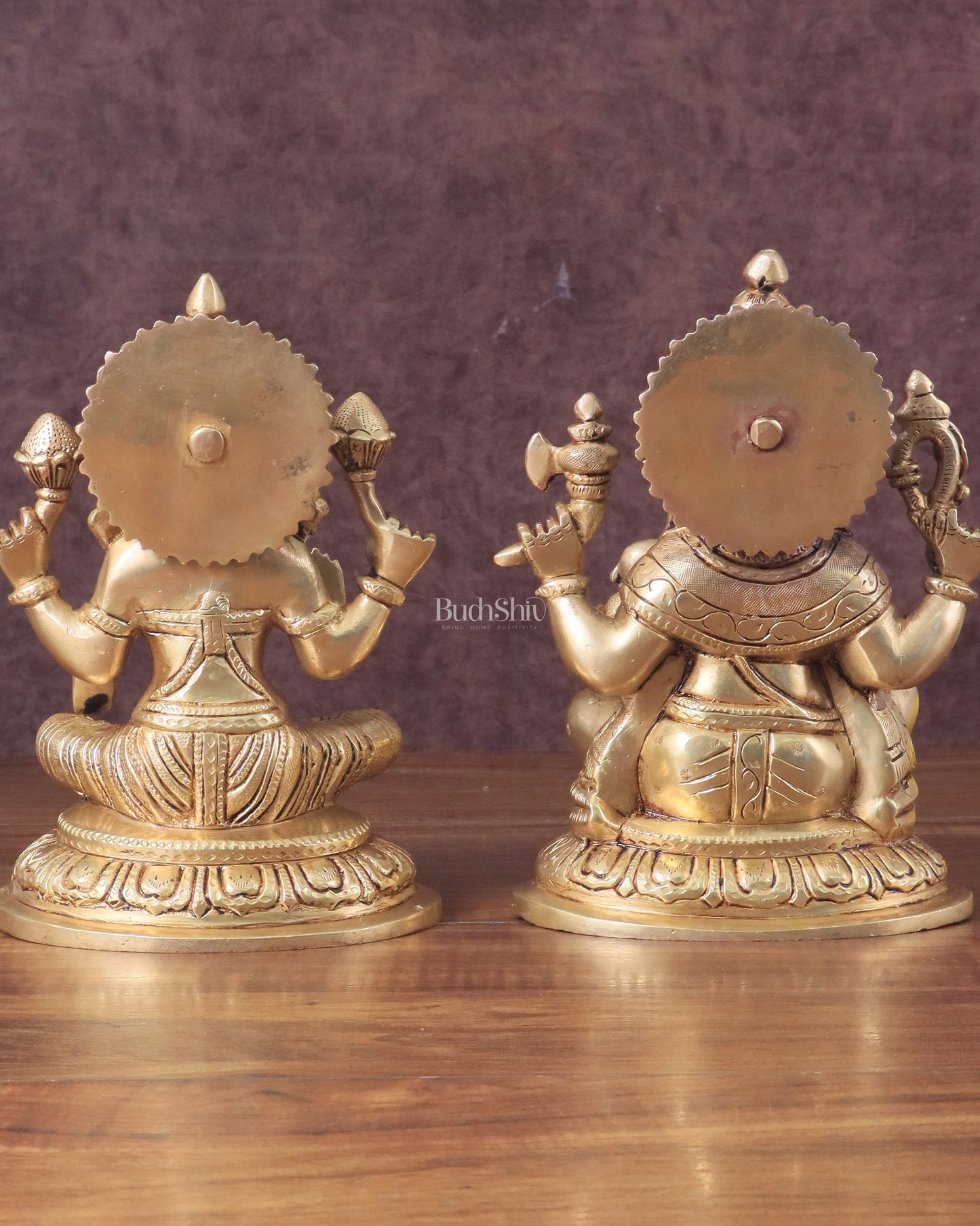 Pure Brass Ganesha and Lakshmi Idols Set - Intricate Detailing, 7.5"