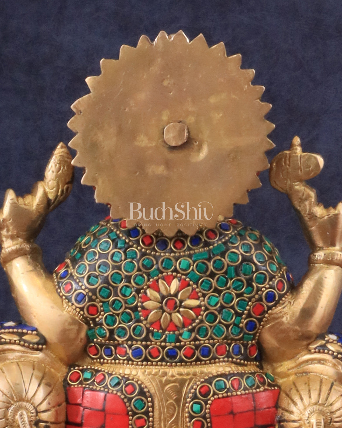 Brass Ganesha murti with Meenakari Stonework | 10" Height